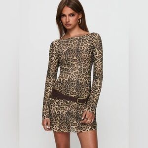 Olivaceous open back sweater leopard tunic dress L